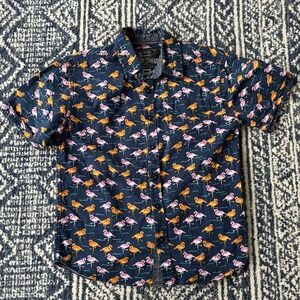 Broken Threads Kids Boys Short Sleeve Flamingo Print Button Up Shirt Size 8